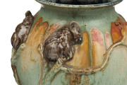 REMUED pottery vase with two applied koalas perched on branches with gumnuts and gum leaves, circa 1933, rare orange and green colourway with blue interior (previously unrecorded, possibly a prototype), incised "Remued, Handmade" with pencil inscription " - 2