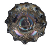 "KOOKABURRA" amethyst carnival glass master bowl by Crown Crystal, ​7cm high, 24cm wide