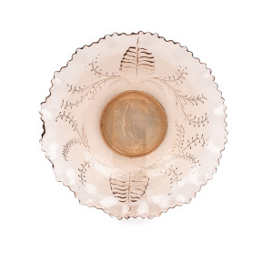 "KANGAROO" pink depression master bowl by Crown Crystal, 7.5cm high, 25cm wide