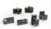 KODAK: A small group including Kodak 35 Military Model {#133863] with olive-drab body and black trim; a Vest Pocket Kodak Jiffy; a Bullett; a Vest Pocket Autographic; an unusual solid plastic or bakelite "Instamatic" type camera labelled "Original Kodak P