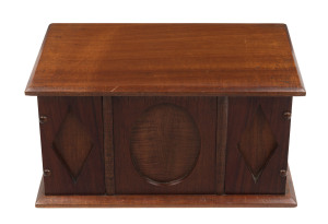 An Australian blackwood box with fiddleback panels, Tasmanian origin, circa 1900, 18cm high33cm wide, 18cm deep