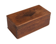 An antique Australian box, kauri pine inlaid with fiddleback blackwood chevron, 19th century, 12cm high, 31cm wide, 16cm deep