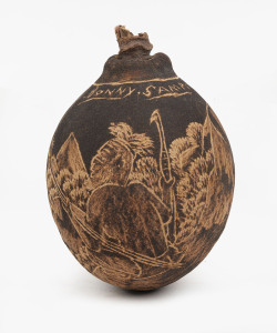 BONNY SAMPI carved boab nut, Western Australian origin, mid 20th century, signed "Bonny Sampi", 14cm high