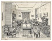 TYE & CO. MELBOURNE FURNITURE MANUFACTURERS & RETAILERS: Original pen & ink artwork (by Edwin W. Slater) for six full-page illustrations of fully furnished rooms, as prepared for inclusion in a catalogue of their wares, circa 1900. Each illustration is a - 2