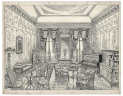 TYE & CO. MELBOURNE FURNITURE MANUFACTURERS & RETAILERS: Original pen & ink artwork (by Edwin W. Slater) for six full-page illustrations of fully furnished rooms, as prepared for inclusion in a catalogue of their wares, circa 1900. Each illustration is a - 3
