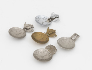 Five assorted Australiana tea caddy spoons, early to mid 20th century, the largest 6cm high