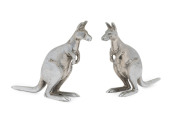 A pair of kangaroo statues, cast metal with chrome finish, early 20th century, ​12.5cm high, 14cm wide