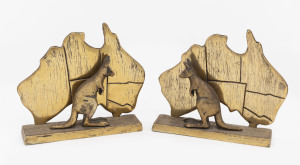 A pair of Australiana kangaroo bookends, cast brass, early 20th century, 15cm high, 16cm wide