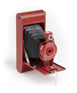 KODAK: Folding Rainbow Hawk-Eye No.2A, Model B, c1930-33, in bright rose-red, with black bellows.
