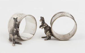 Two antique Australiana silver plated kangaroo napkin rings, late 19th century, 4.5cm high