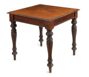 THWAITES (attributed) Colonial centre table, Australian cedar with finely carved and reeded legs, Melbourne origin, circa 1855, 76cm high, 81cm wide, 81cm deep