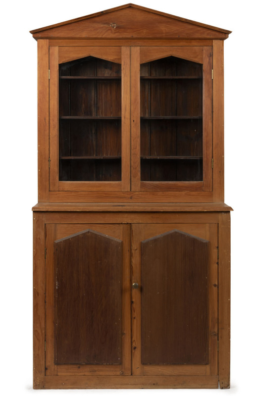 An antique farmhouse kitchen dresser, Baltic pine with red pine panel doors, Barossa Valley, South Australian origin, circa 1865, 204cm high, 104cm wide, 42cm deep