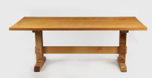 A refectory style table, solid huon pine construction, Tasmanian origin, late 20th century, 76cm high, 202 cm wide, 99cm deep