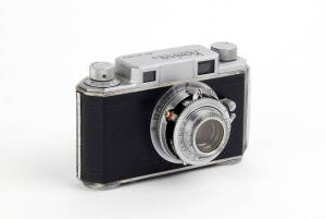 KONICA (Japan): Konica (1), c1948-50 35mm coupled-rangefinder camera [#47384], with Hexar  f2.8 50mm lens in Konirapid-S shutter; marked "Made in Occupied Japan".