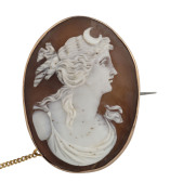 An antique cameo brooch in 9ct Australian rose gold mount, late 19th early 20th century, stamped "9" flanked by kangaroo and emu marks, later safety chain, ​4cm high