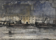 ALASTAIR CAMERON GRAY (1898 - 1972), The docks at Night, watercolour, signed lower left,