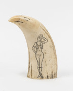 A scrimshaw whale's tooth with female portrait and Masonic iconography, ​12cm high