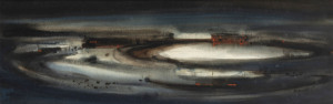 THOMAS GEORGE WELLS (b.1934) Structures on a Waterfront (titled verso), watercolour, signed "T.G. Wells" and dated '63 lower right, 30 x 76cm.