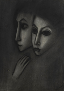 ROBERT HENRY (Bob) DICKERSON (1924 - 2015), Reflection, charcoal on paper, signed lower right, ​75 x 54cm.
