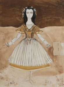 KENNETH ROWELL (1920 - 99), A costume design for "Giselle", Act 1, (Australian Ballet Company, 1965) pencil and watercolour, with attached fabric swatches, signed lower right, 38 x 28cm.