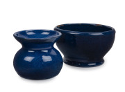 OSREY blue glazed pottery vase and bowl, incised "Osrey, Ballarat, 1926", the bowl 5.5cm high, 9cm diameter