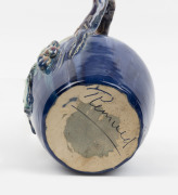 REMUED pottery vase with applied grapes, leaves and branch handle, rare shape and colourway, incised "Remued", 22cm high, 21cm wide - 2