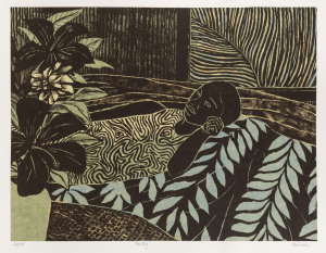RAY AUSTIN CROOKE (1922 - 2015) Resting, hand-coloured screenprint, editioned [21/35], titled & signed to lower margin, 39 x 50cm (image size).