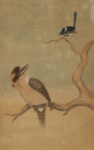 G.A. WRIGHT The kookaburra and the blue wren, watercolour, signed and dated 1920 at right,