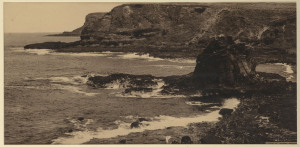 VICTORIAN RAILWAYS: Little Bird Rock, sepia print, circa 1910, 29 x 59cm from a series of photographs displayed in Victorian Railway carriages.