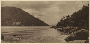 VICTORIAN RAILWAYS: Sealer's Cove, Wilson's Promontory, sepia print, circa 1910, 29 x 59cm from a series of photographs displayed in Victorian Railway carriages.
