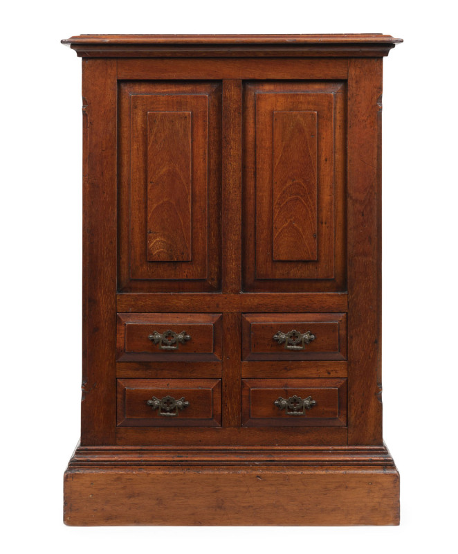 An antique Australian apprentice miniature cabinet, lift top with four drawers, cedar and red pine, 19th century, ​64cm high, 44cm wide, 27cm deep