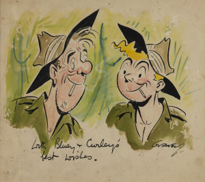 ALEX GURNEY (1902-1955) "BLUEY & CURLEY" original artwork rendered in watercolour, inscribed "With Bluey & Curley's best wishes", signed lower right "Gurney", 23 x 26cm