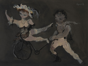 KENNETH ROWELL (1920 - 1999) Dancers with Unicycle, 1951, mixed media, signed top right, 25 x 34cm. Provenance: Estate of the late Sir Peter Daubeny; Bridget McDonnell Gallery label verso.