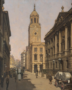 WILLIAM DACRES ADAMS (1864 - 1951) A View in Corn Street, Bristol, ​oil on canvas, 38 x 30.5cm.