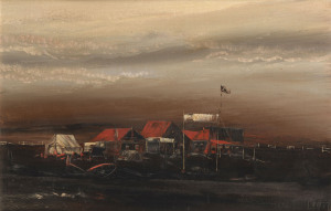Artist Unknown Kalgoorlie Land Agent Office 1872, oil on board, signed (indistinctly) & dated 1977 lower right, ​51 x 76cm.