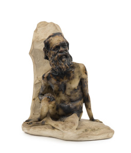 WILLIAM RICKETTS pottery bookend with Aboriginal elder and child's face, incised "Wm. Ricketts, 1946", 23cm high