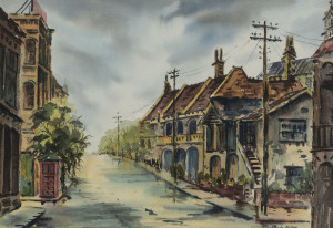 PHILIP LUTON (1926-1996), Lennox Street, Richmond, watercolour, signed lower right, 26 x 38cm.