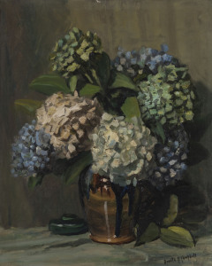 DONALD F. CAMPBELL (working 1950s), Hydrangeas, oil on board, signed lower right, 61 x 50cm.