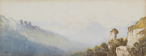F. HARRIS, (Blue Mountains vista), watercolours, 1920s, signed lower left,
