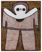 LILY KAREDADA (Karadada) (b.circa 1937) Wandjina, Natural ochres and synthetic polymer paint on linen, inscribed verso with A.G.O.D. #7291, 122 x 92cm. With A.G.O.D. certificate of authenticity and associated documentation.