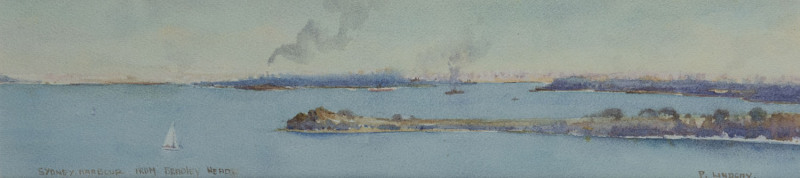 P. LINDSAY (1870-1952), Sydney Harbour From Bradley Head, watercolour, signed lower right "P. Lindsay", titled lower left, 9.5 x 41cm