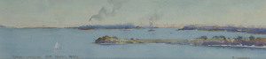 P. LINDSAY (1870-1952), Sydney Harbour From Bradley Head, watercolour, signed lower right "P. Lindsay", titled lower left, 9.5 x 41cm