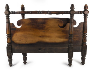 A pair of Colonial huon pine double bed ends, Tasmanian origin, circa 1850, 130cm high, 136cm wide