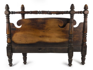 A pair of Colonial huon pine double bed ends, Tasmanian origin, circa 1850, ​130cm high, 136cm wide