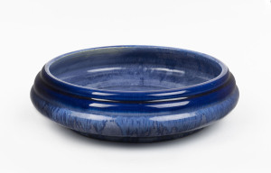 MELROSE WARE blue glazed pottery fruit bowl, stamped "Melrose Ware Australian", 7.5cm high29cm diameter