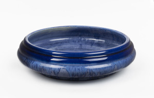 MELROSE WARE blue glazed pottery fruit bowl, stamped "Melrose Ware Australian", ​7.5cm high29cm diameter