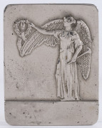 STOKES & SONS: original stainless steel medal/plaque showing the classical image of a discus thrower on the obverse and a winged angel of peace on the reverse., believed to have been a proposal associated with the 1956 Melbourne Olympics, 37x48mm. Ex Stok - 2