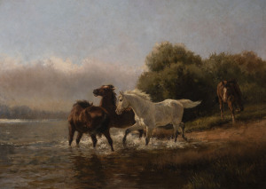 JAN HENDRIK SCHELTEMA (1861 - 1941) Horses at play, oil on canvas, signed lower right, 67 x 92cm.