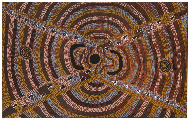 Charlie MARSHALL TJUNGURRAYI (c.1948-) Budgerigar Dreaming, Acrylic on canvas, the stock number 'CM 831041' inscribed verso, 76 x 122cm. Provenance: Private Collection, Bonhams & Goodman, Australian and Aboriginal Art, Sydney, 08/05/2007, Lot No. 510.