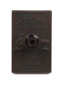 "CENTENARY BLOTTER, VICTORIA, 1934-35", bronze with bakelite knob and chalk ware blotting pad, ​9.5 x 6cm